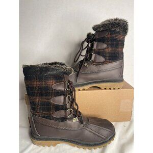 GH Bass Women 7M Brown Plaid Winter‎ Duck Snow Boots w/ Faux Fur Lining
